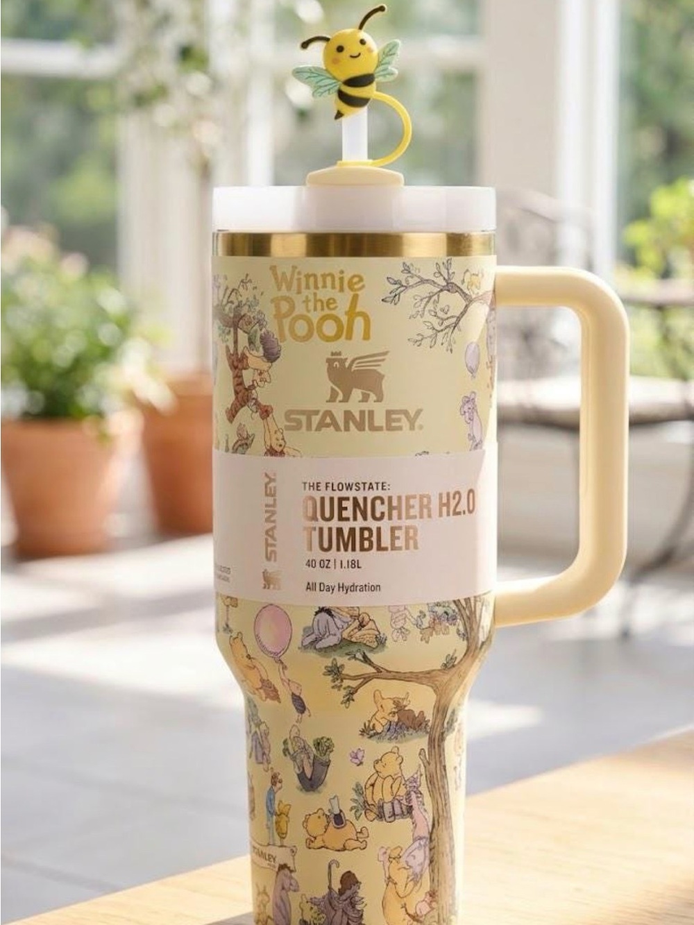 Stanley Yellow Winnie the Pooh Quencher H2.0 Tumbler with Bee Straw Charm